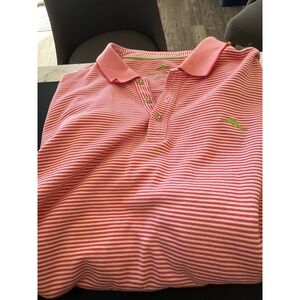 Tommy Bahama Mens Polo Shirt Coral White Stripe XXL Embellished Logo SS